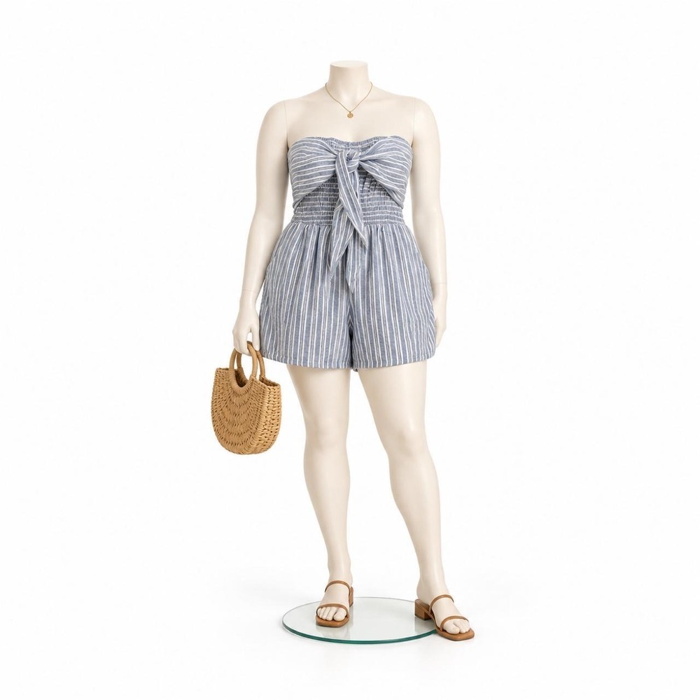 Discreet New York City Blue & White Striped Romper — Size Large